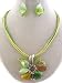 Fashion Jewelry ~ Metal Flower Lime Green Murano Glass Necklace and Earrings Set