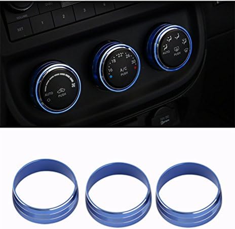 Jenaka Interior Audio Air Conditioning Button Cover Decoration Twist Switch Ring Trim 3pcs for Jeep Wrangler JK JKU Compass Patriot 2011 2012 2013 2014 2015 2016 (Blue)