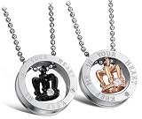 Stainless Steel "Keep Me In Your Heart" Crown Couples Pendant Necklaces 22"-SN3318