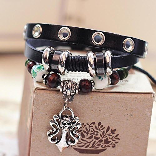 Fashion FreeZone 2015 Fashion Vintage Leather Bracelets Bangles Punk Style Personality Handmade Skeleton Bracelet For Men Brown Gift pulseiras