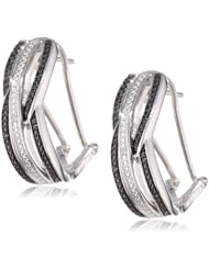 Sterling Silver Diamond Straight Front Middle Intercrossed Omega Back "J" Hoop Earrings (0.02 Cttw, H-I Color, I2 Clarity)