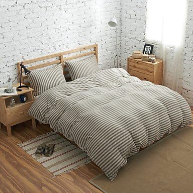 Shanshan Set Of 4 Muji Style 100% Cotton Knitted fabric White&Grey Stripe Duvet Covers