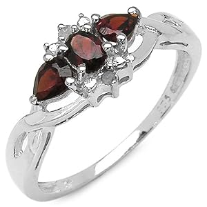 0.70 Carat Genuine Garnet & Diamond Sterling Silver Ring