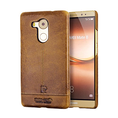 Huawei Mate 8 Case, Huawei Mate 8 Leather Case, Pierre Cardin Premium Genuine Cow Leather Cases New Slim Hard Back Cover Protective Skin for Huawei Mate 8 6 Inch, Brown