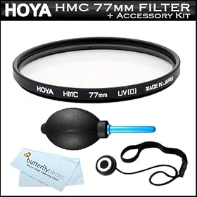 Hoya HMC 77mm UV Haze (Ultra Violet) Multi Coated Glass Filter For Nikon 28-300mm f/3.5-5.6G ED VR AF-S Nikkor Zoom Lens for Nikon Digital SLR (Model 2191) + Air Blaster + Lens Cap keeper + MicroFiber Cloth