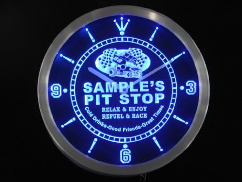 ncpu1777-b HORNE'S Pit Stop Car Race Room Pub LED Neon Sign Wall Clock