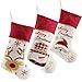 WEWILL Lovely Christmas Stockings Set of 3 Santa, Snowman, Reindeer, Xmas Character 3D Plush Linen Hanging Tag Knit Border (1) (Style1)