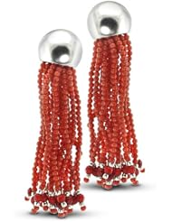 Coral And Silver Long Multi-Strand Dangling Earrings