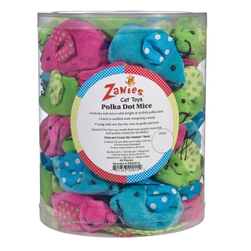Zanies Polka Dot Mice Cat Toy Canister 45 Catnip Mice Toys
