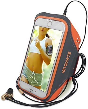KEYWANTS Sports Armband with Key + Credit Card Holder for iPhone 6 Plus 6S Plus, Water Resistant Soft Lycra Good for Running Biking Walking 5.5 inch Screen (Orange)