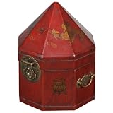 Handmade 9" Red Leather Painted Dragon & Phoenix Storage/Gift Box