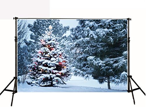 New Arrival 6.5ft(w) 5ft(h) Christmas in Snow Day Photo Background Wallpaper Shining Light on Christmas Tree Frozen Pine Outside Backdrops for Photography Studio No Wrinkle NSYY-2012