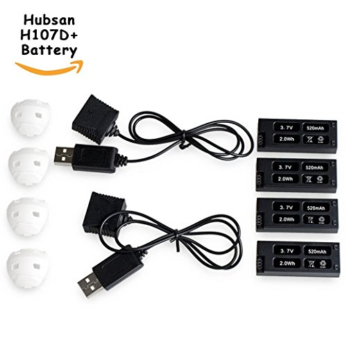 Morpilot 4 Pcs 520mAh Lipo Battery for Hubsan X4 Cam Plus H107D+ H107D+-04 Plus FPV Drone Quadcopter With 2 Pack External Charger Spare Parts