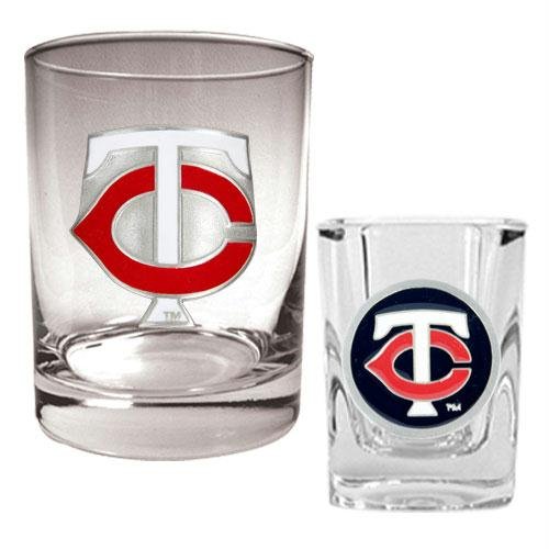 MLB Minnesota Twins Rocks Glass & Square Shot Glass Set - Primary Logo