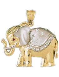 Dazzlers Solid Elephant Charm Pendant 14k Two Tone Yellow and White Gold Available in three colors from jewelsberry (weights: 7.7 grams only)