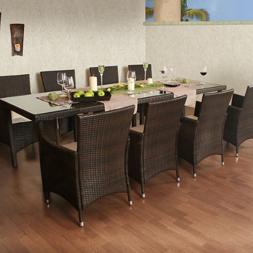 XXL Rattan Dining-Set Sitzgarnitur 11-teilig Gartenmöbel Garten