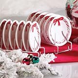 Club Pack of 12 Holiday Treats Candy Cane Ceramic Christmas Cupcake Plates 4 