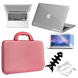 Premium Skque Clear Hard Plastic Crystal Case + 13.3 Inch Series LCD Screen Protector + Palm and Track Pad Protector for Laptop Notebook + 13.3inch Pink EVA Carrying Case + Fish Bone Holder + White Headset Earpone for Apple MacBook Air 13.3