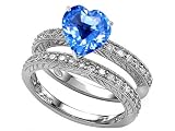 2.70 cttw Sterling Silver 14K White Gold Plated Genuine Heart Shape Blue Topaz Wedding Set - Gold Plated Silver