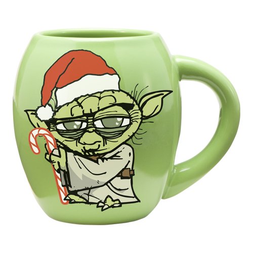 Vandor 99162 Star Wars Yoda Holiday 18 oz Oval Ceramic Mug, Green, Red, and White