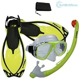 PROMATE Snorkeling Scuba Dive Fins Mask Dry Snorkel Set - Yellow - ML XL