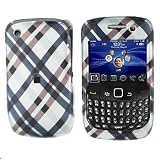 BLACK WITH BROWN CROSS PLAID SNAP ON HARD SKIN SHELL PROTECTOR COVER CASE FOR BLACKBERRY CURVE 8520 8530 + BELT CLIP