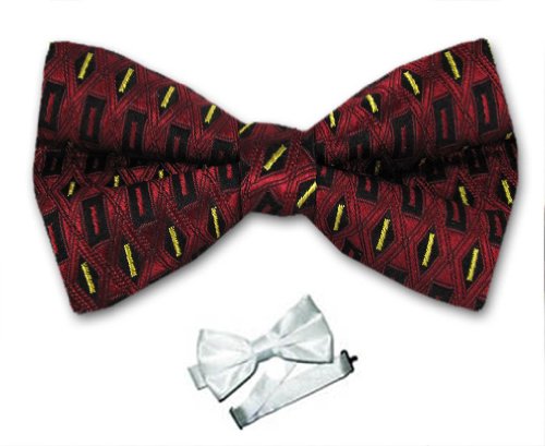 Men's - Red - Black - Blue - Gold - Silk Woven Pre-Tied Pattern Bowtie