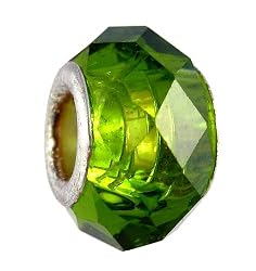 Pandora Style Charm Bead (Z363) Faceted Glass (14mm x 9mm) (Fits Troll too) ~ Olivine