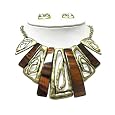 Ethnic Style Brown and Metal Bar Hanging Drop Necklace and Earrings Set Fashion Jewelry