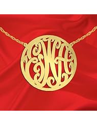 Monogram Necklace 1 1/2 inch 24K Gold Plated Sterling Silver Handcrafted Cutout in Circle Border Personalized Initial Necklace - Made in USA