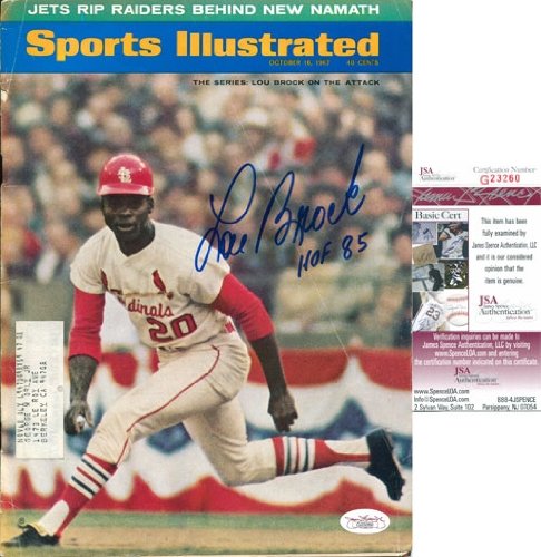 Lou Brock ''HOF 85'' Autographed/Hand Signed October 16, 1967 Sports Illustrated Magazine (JSA)