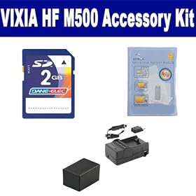 Canon VIXIA HF M500 Camcorder Accessory Kit includes: KSD2GB Memory Card, ZELCKSG Care & Cleaning, PTBP727 Battery