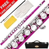 120-PK - HOT PINK/NICKEL Keys Closed C Flute Lazarro+Pro Case,Care Kit - 10 COLORS Available ! CLICK on LISTING to SEE All Colors