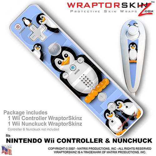 Nintendo Wii Remote Controller Skins - Penguins On Blue WraptorSkinz TM Kit by TuneTattooz TM