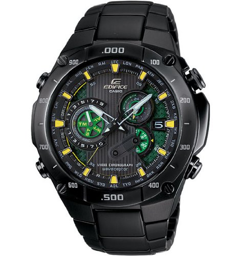 Men's Edifice Black Label Solar Multi-Band Atomic Alarm Chronograph Link Bracelet