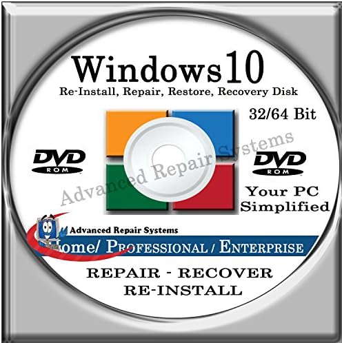 WINDOWS 10 SYSTEM REPAIR &amp; RE-INSTALL 32 Bit &amp; 64 Bit BOOT DISK: Repair &amp; Re-install any version of Windows 10 Home, Professional and Enterprise (Repair-Restore-Reinstall)