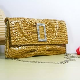 (Amber Yellow) Crocodile Print Leather Clutch/Evening Bag/Purse w/Removable Chain (1659-2)