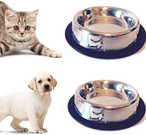 JFULLERTON Stainless Steel Pet Bowl Embossed For Small Cat, Baby Cat, Kitten, Guinea Pig, Rabbit, Small dog and Small Pet (8oz) Pack of 2