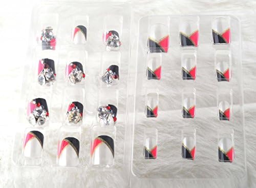 3d Nail Tips, Full Cover False Stiletto Nails with Stone