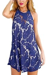 Sexy Backless Lace Off the Shoulder Sleeveless Polyester Above the Knee General Print  Dress