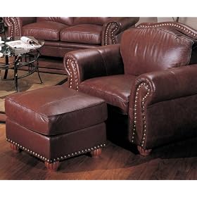 100% Italian Leather Traditional Nailhead Trim Chair in Cognac Finish