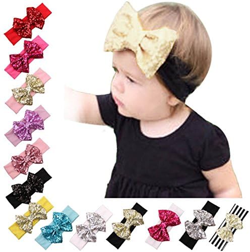 EKIMI Fashion Elastic Children Headband Cute Sequins Bow Hairband (I)