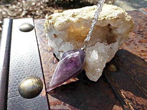 Amethyst pendulum dowsing Reiki Chakra pendant, silver bail and chain necklace. Handmade jewelry, jewellery. Fashion, Accessories. Boho, Bohemian. Chain options available.
