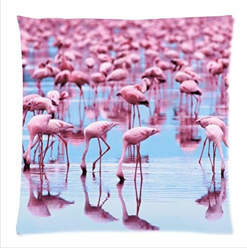 Personalized beautiful pink Flamingos pattern soft Satin bolster case pillowcase,Zipper pillow cases 18"(W)x18"(L)one side