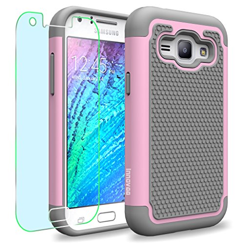 Samsung Galaxy J1 / J100 Case, INNOVAA Smart Grid Defender Armor Case W/ Free Screen Protector & Touch Screen Stylus Pen - Grey/Light Pink
