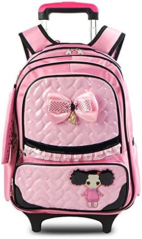 Leqige Lovely Trolley Rolling Kids School Backpack Satchel Laptop Daypack Handbag Travl Hiking Bag For Teen Girls With Flash Wheels,With a Pencil Case,With a Extra Shoulder Bag (Black)