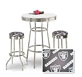 Chrome Bar Table & 2 Chrome Oakland Raiders NFL Fabric Seat Barstools