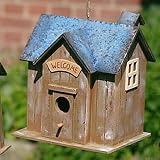 VINTAGE VOGELHAUS NISTKASTEN HOLZ METALL BLAU 25CM