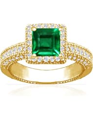 18K Yellow Gold Princess Cut Emerald Ring With Sidestones
