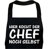  : Schürze HIER KOCHT DER CHEF NOCH SELBST schwarz, Kochschürze, Latzschürze, Grillschürze, Küchenschürze